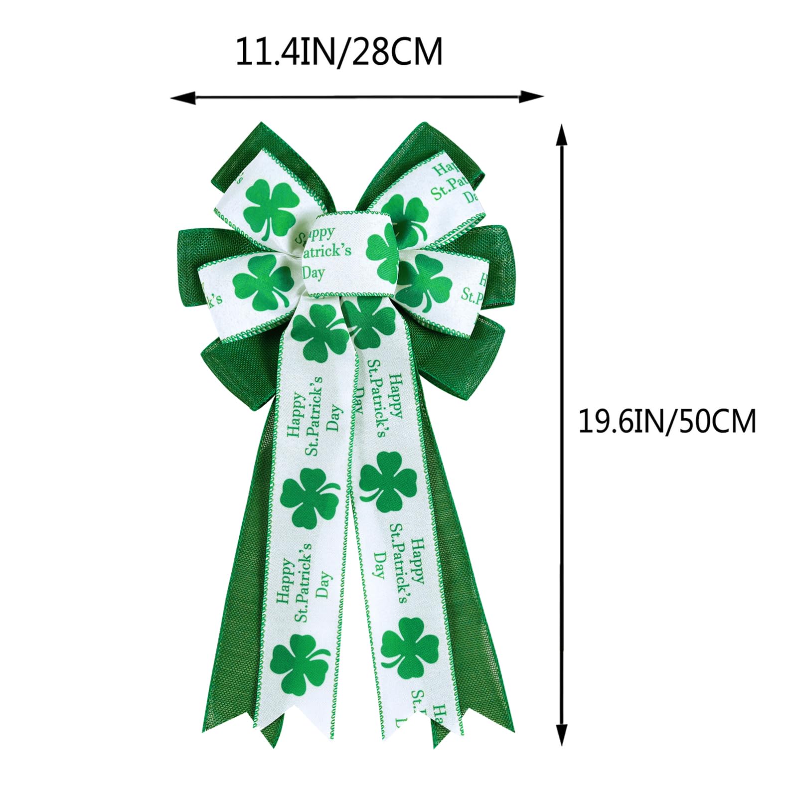 2 Pcs St Patricks Day Bows for Wreath Outdoor Decorations,St Patricks Day Tree Topper Bows,Large White Green Burlap Shamrock Bowknot Irish Holiday Crafts Bows for Front Door Decor