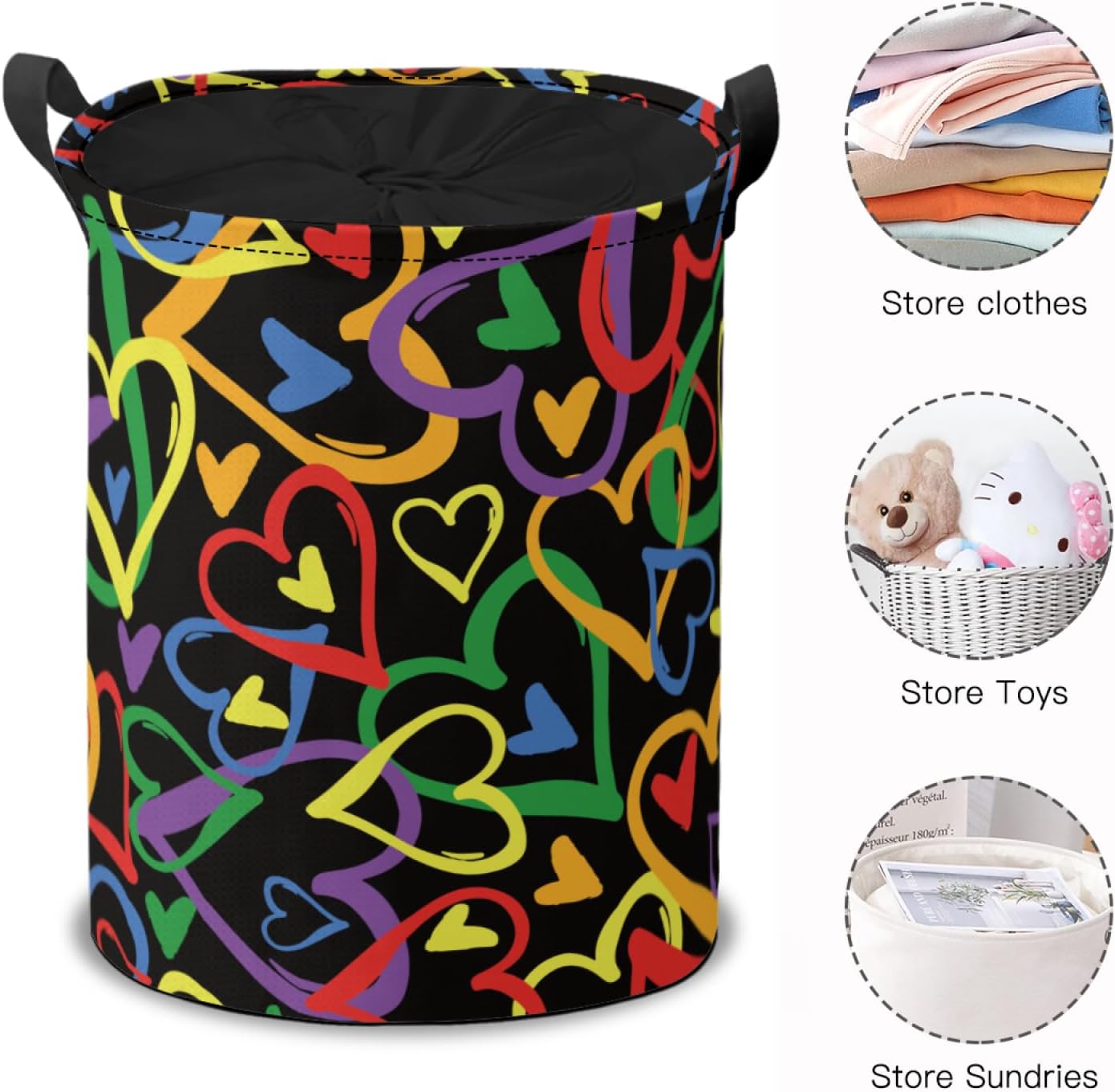 Love Heart Storage Baskets Foldable Laundry Hamper Fabric Organizer Storage Bins with Handles for Shelves, Closet, Nursery, Laundry, Toys