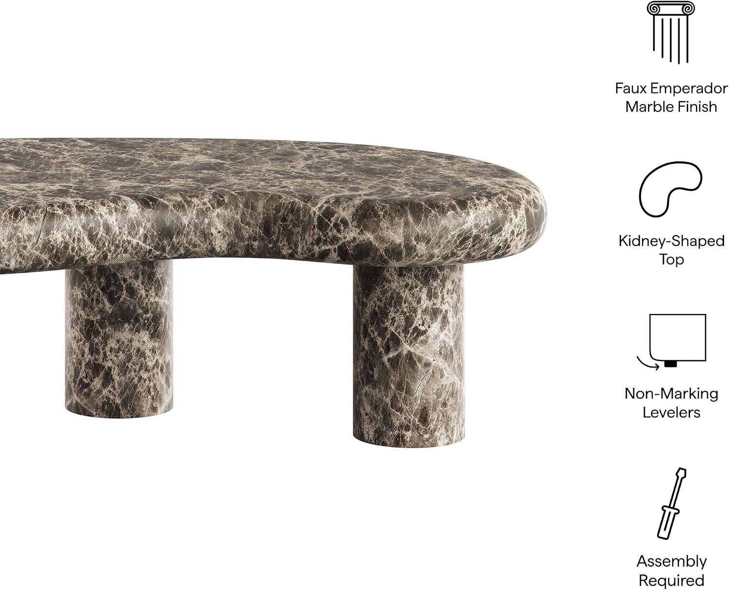 Modway Elowen Faux Marble Coffee Table in Dark Emperador Marble - Faux Emperador Marble Sculptural Center Table for Indoor and Outdoor Spaces