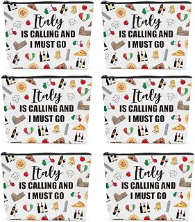 6PCS Italy Makeup Bag Italy Themed Girls Trip Gifts Favors for Women Italy Travel Gifts for Italy Travel Lover Traveler Her Italy Is Calling And I Must Go Travel Cosmetic Bag