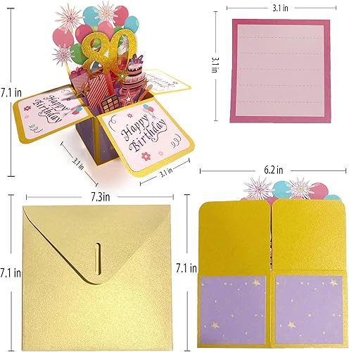 Vista 2 de OJsensai Tarjeta de felicitación 3D de cumpleaños número 80 para abuelo abuela, divertidos regalos de cumpleaños para mujeres de 80 años, tarjeta