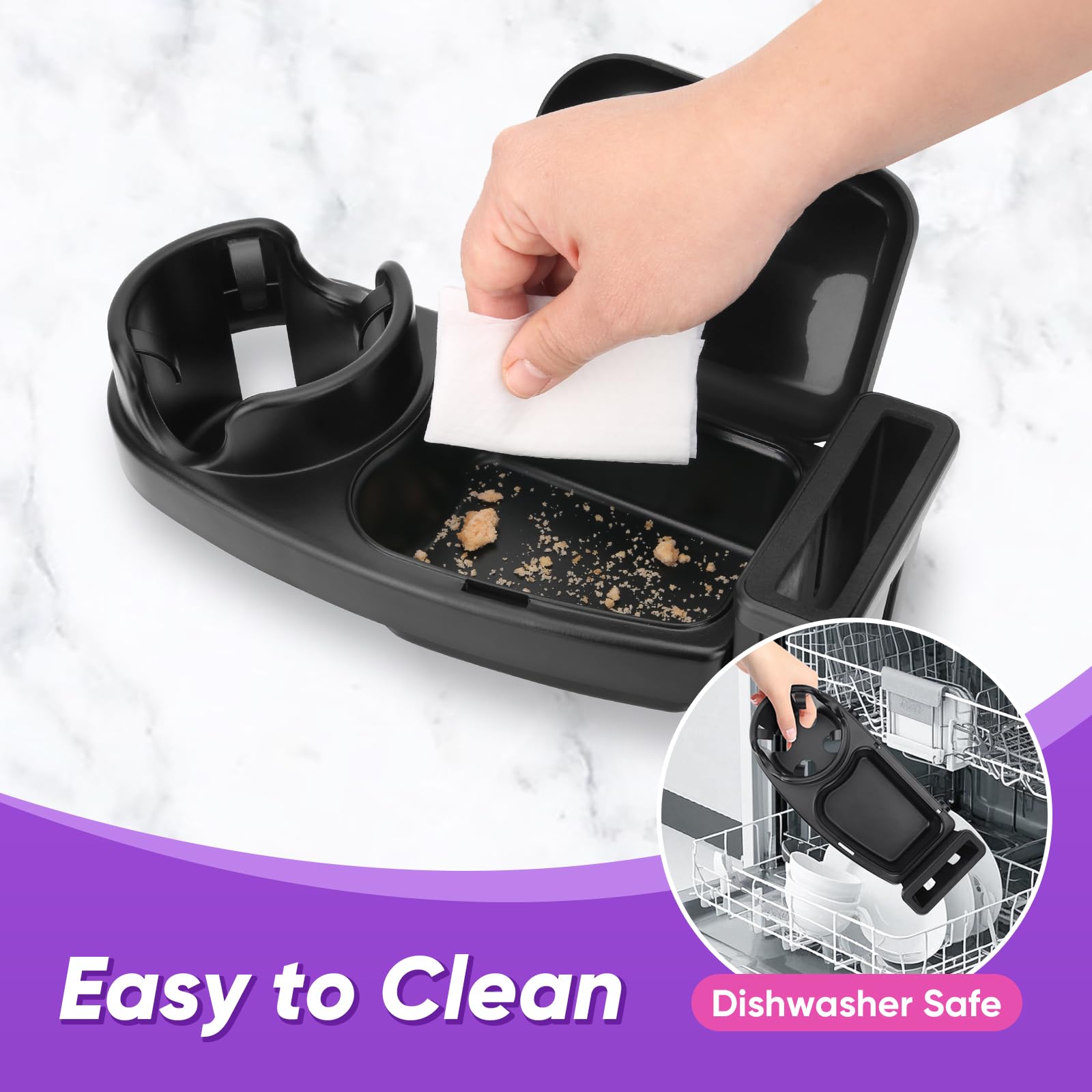 Plateau de collation universel 3 en 1 pour poussette avec support de téléphone et bras flexibles en silicone, fixation de plateau de poussette compatible avec Uppababy, Baby Jogger, Britax