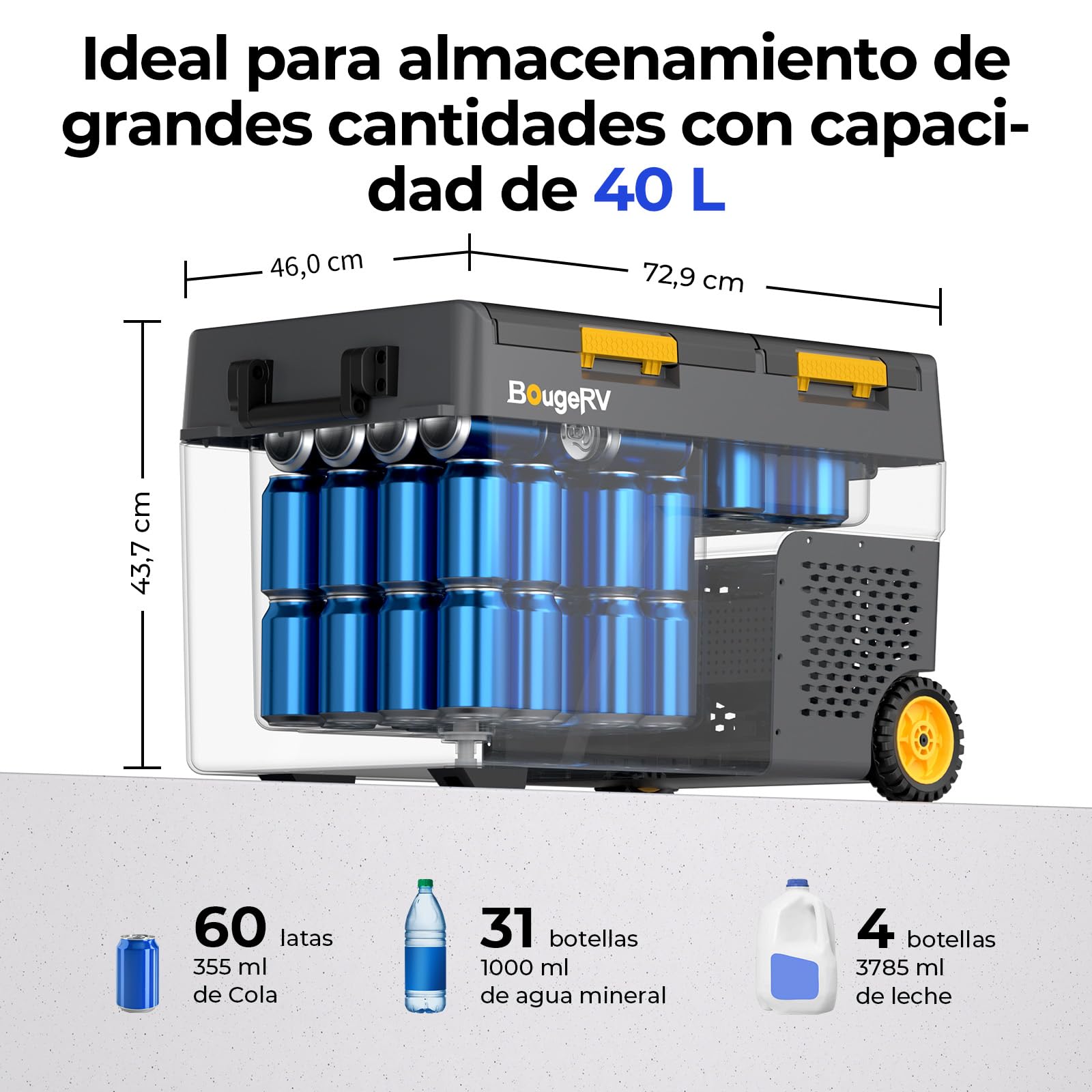 BougeRV CRD2 V2.0 40L Nevera con Batería 240Wh, Doble Puerta Doble Zona Compresor con Ruedas y Asa 12V 24V 230V Frigorífico Coche Camping App IPX4, -20℃~20℃ (Novedad 2026)