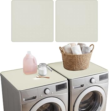Silicone Washer and Dryer Top Protector Mat, 26 inch,2-Pack, Dryer Topper Washer Countertop Cover, Heavy Duty Laundry Machine Top Protector Pad for Front Load Washer and Dryer Beige