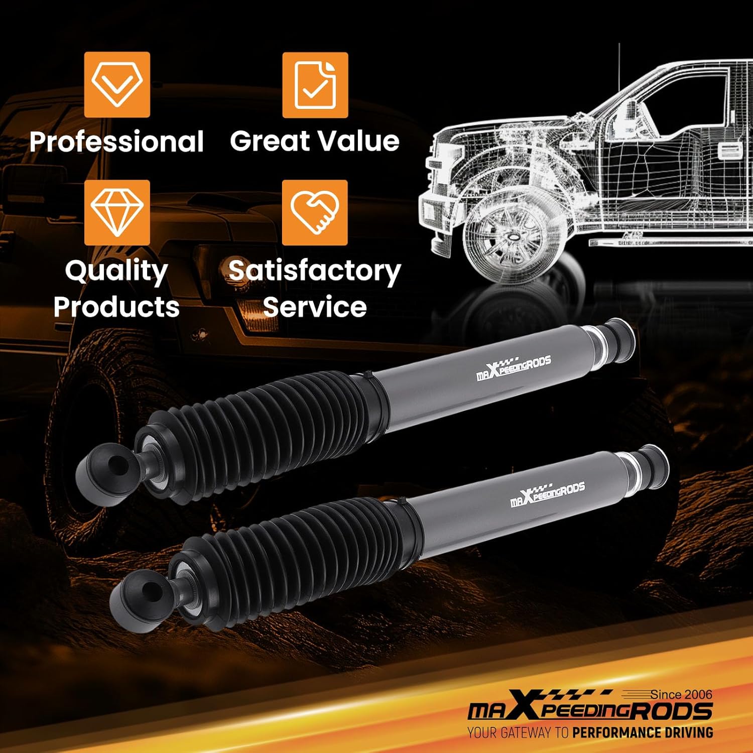 maXpeedingrods Dual Steering Stabilizer for Dodge Ram 1500 4WD 1994-1999, for 2" or More Suspension Lift, G1 Version