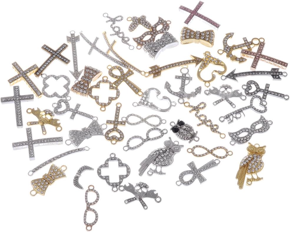 RUBYCARUBYCA Mix Assortment 25pcs Lot Metal Sideways Crystal Bracelet Connector Bead DIY Jewelry Shamballa