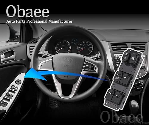 Miniatura 5 de Obaee Interruptor de ventana principal Botón de control de potencia delantero izquierdo lado del conductor compatible con Hyundai Acent 2011 2012