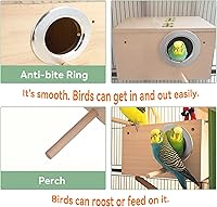 Vista 3 de JSLZF Nido de pájaros, caja nido de periquitos, caja de cría de pájaros con perca, caja nido de madera para pájaros, loros, agapornis, loros