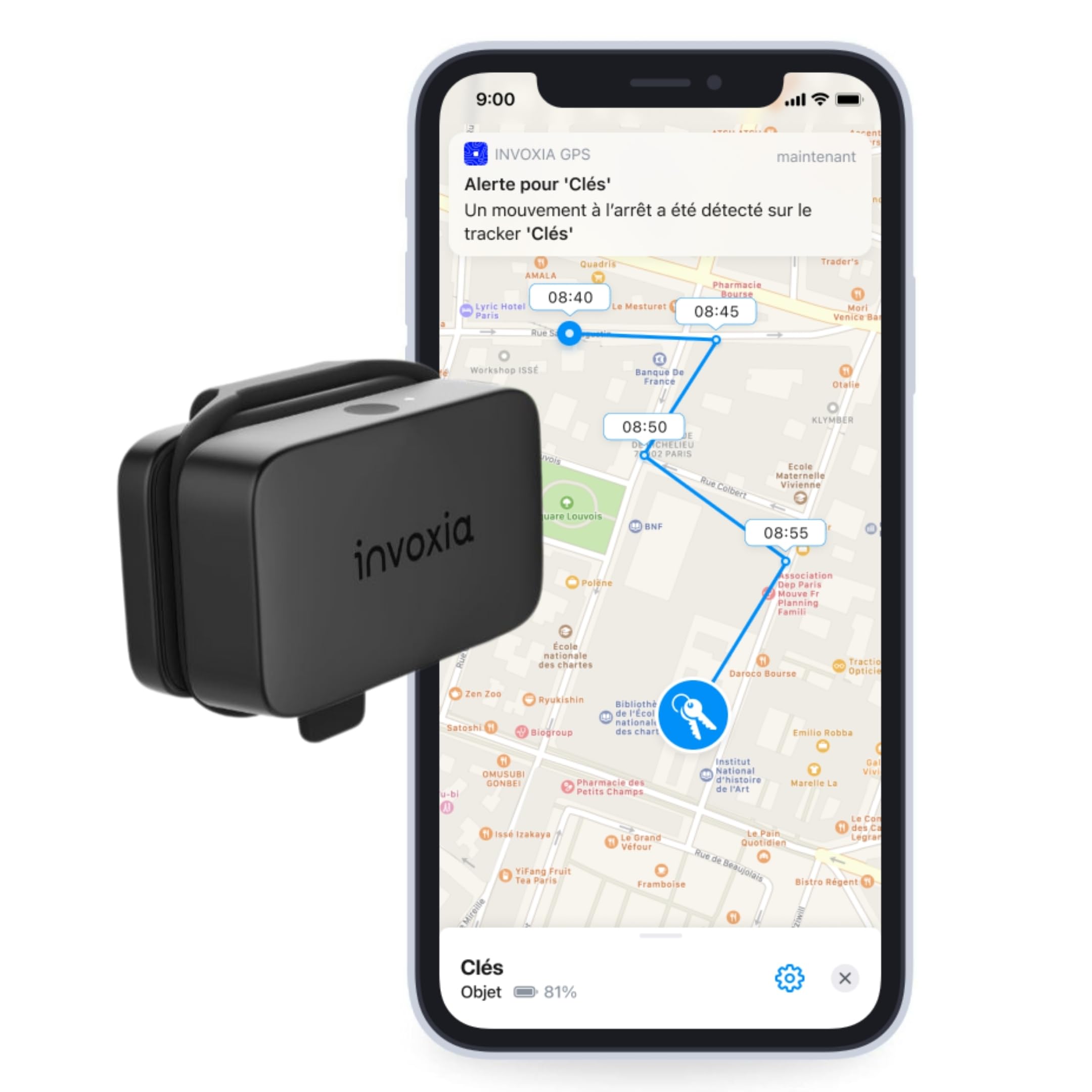 Invoxia Mini Tracker GPS Traceur Compact Connecté | Étanche et léger, alertes antivol temps réel, autonomie 3 mois, abonnement 1 an inclus