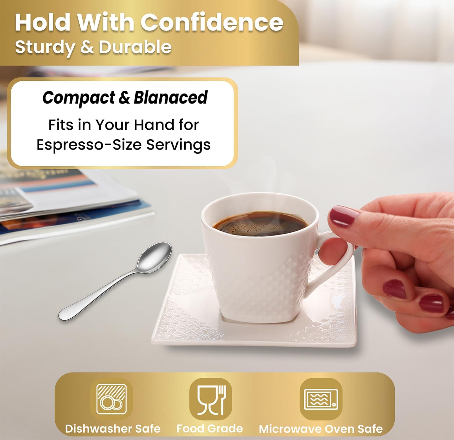 FUOCCI Juego de 6 tazas de café expreso italianas con platillo, de cerámica de 3.5 onzas