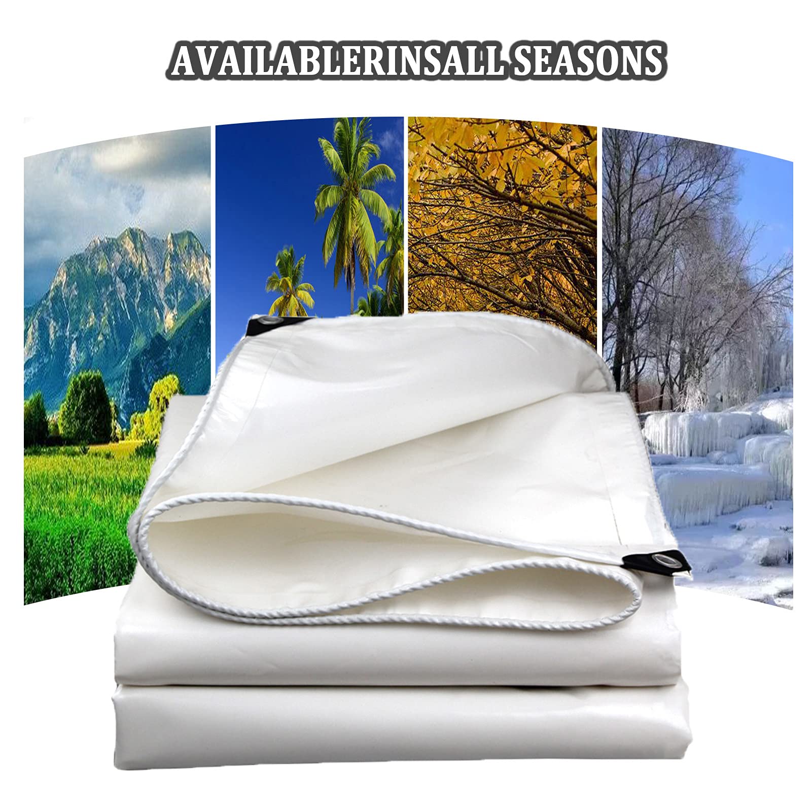 Bâche imperméable avec Oeillets Bâche de Protection Imperméable 400g/m² PVC Protection de Vent Pluie Soleil pour Serre Jardin Pergola,Blanc,6x6m/19.68x19.68ft