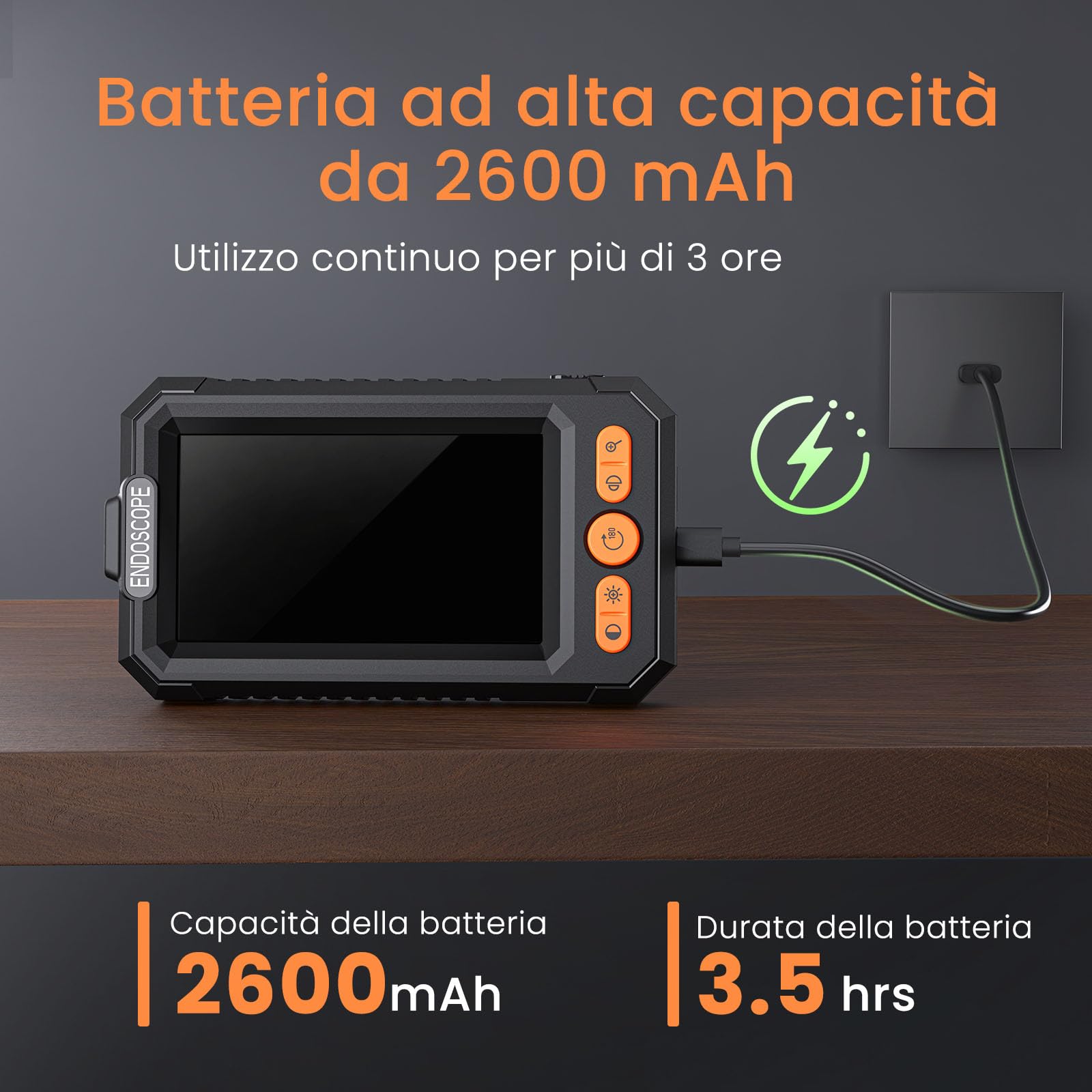 BlueSwan Telecamera Ispezione Tubi 4.3" IPS 1080P HD, Telecamera Endoscopica Impermeabile IP67, Cavo Semirigido 5m, 8 LED Regolabili, Zoom 2X e Rotazione 180°, Telecamera Ispezione Tubi e Auto