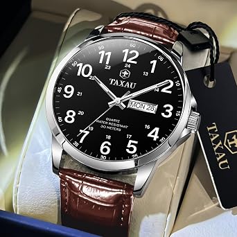 Taxau Uhren Herren Klassischus Lederarmband Wasserdicht Großes Zifferblatt