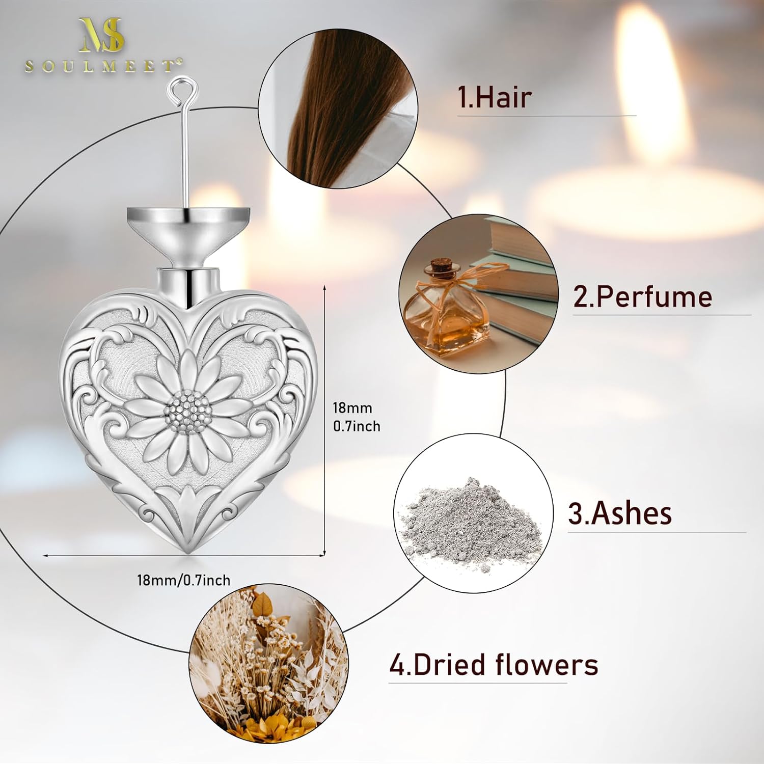 SOULMEET Personalized Gold Plated Silver Flower Cremation Jewelry for Ashes, Tree of life/Butterfly/Rose Heart Locket Necklace for Ashes to Keep Human Dog Cat in Memory