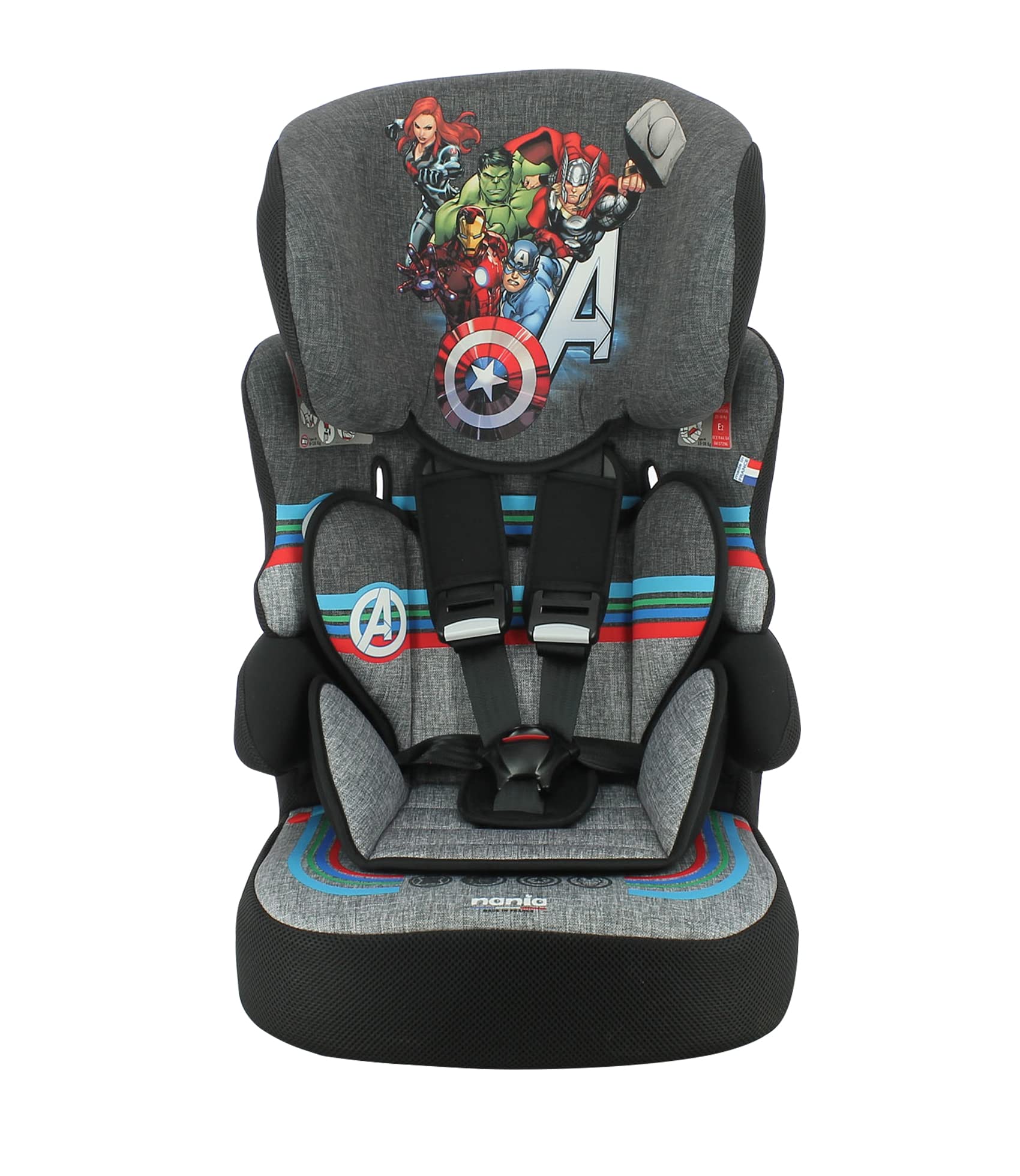 Nania, Beline, Avengers Group 1/2/3 Car Seat (9-36kg) – Forward Facing, Adjustable Headrest, 5-Point Harness, Safety Certified in France, Removable & Washable Cover