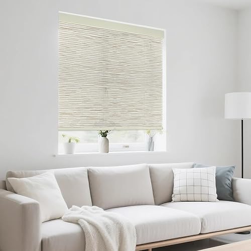 46" W x 72" H Cordless Light Filtering Roller Shade for Windows, Free Stop Windows Shades, Thermal Insulated Linen-Style Blinds for Home and Office, Modern Window Blind Color-Matched (Cream)