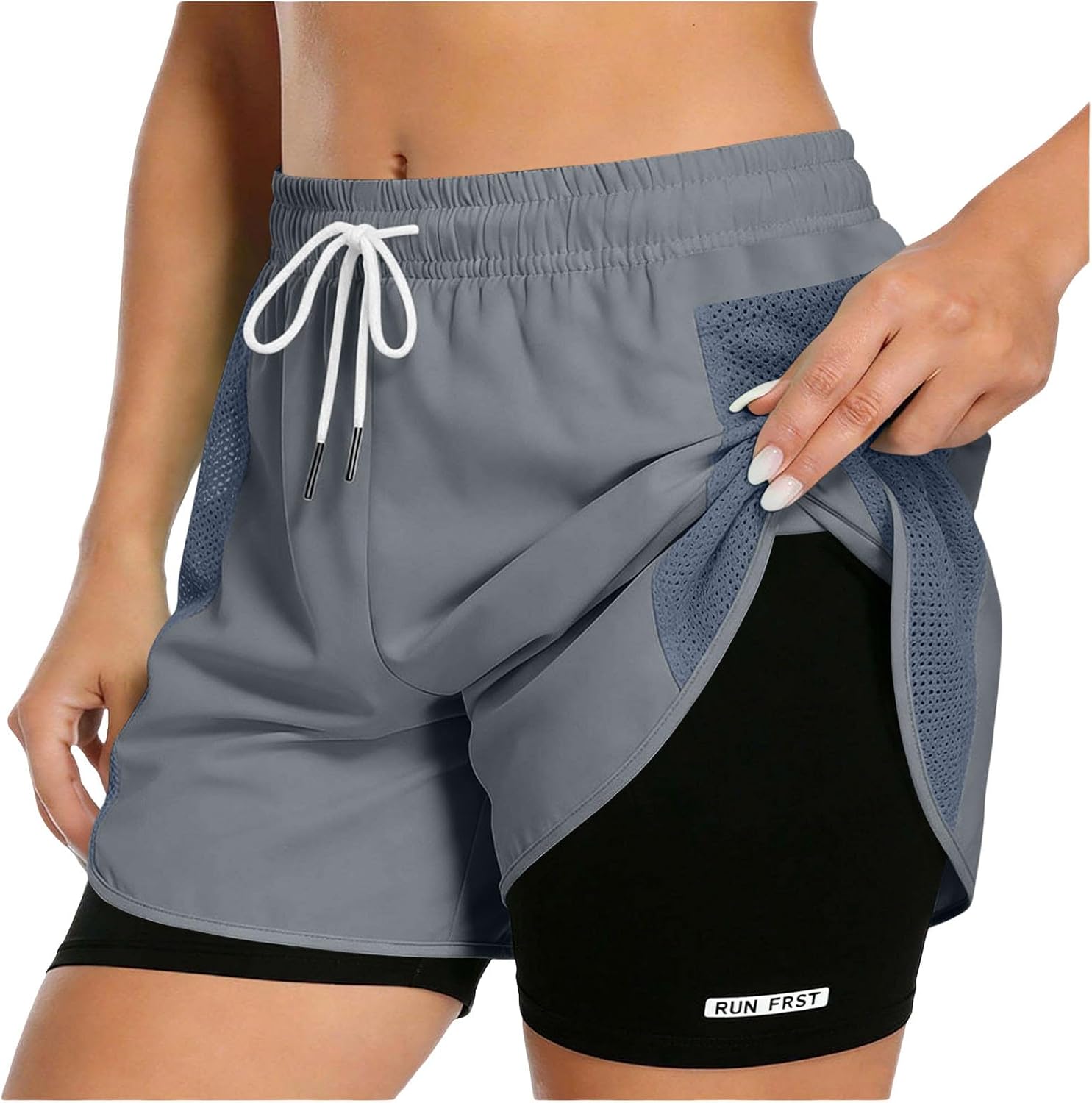 Women's Yoga Shorts Anti-Exposure Drawstring Casual Sports Pants Loose Fit High Waist Running Bottoms Built-in Liner