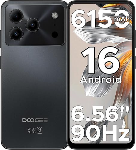 DOOGEE Note 56 teléfonos desbloqueados, última batería de teléfono celular Android 16 OS 6150mAh, 24GB+64GBTF 2TB Expandir Octa-Core, pantalla HD de