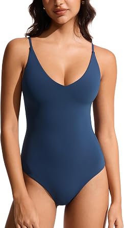 CRZ YOGA Nexfeel V Neck One Piece Swimsuit | Double Layer, Non Padded, Buttery Soft, Medium Bum Coverage, Tummy Control, Swim, Bathing Suit for Women