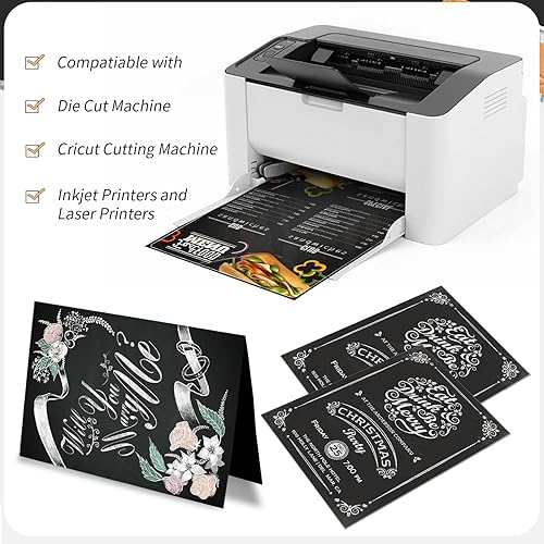 Miniatura 4 de 60 hojas de cartulina negra de 8.5 x 11 pulgadas de grosor, papel de construcción de tarjetas pesadas de 8.82 ozm, papel de impresora premium para