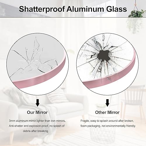 Miniatura 4 de Heymirro Espejo redondo de baño de 24 pulgadas con aleación de aluminio de oro rosa con marco mate, espejos circulares para pared, dormitorio,