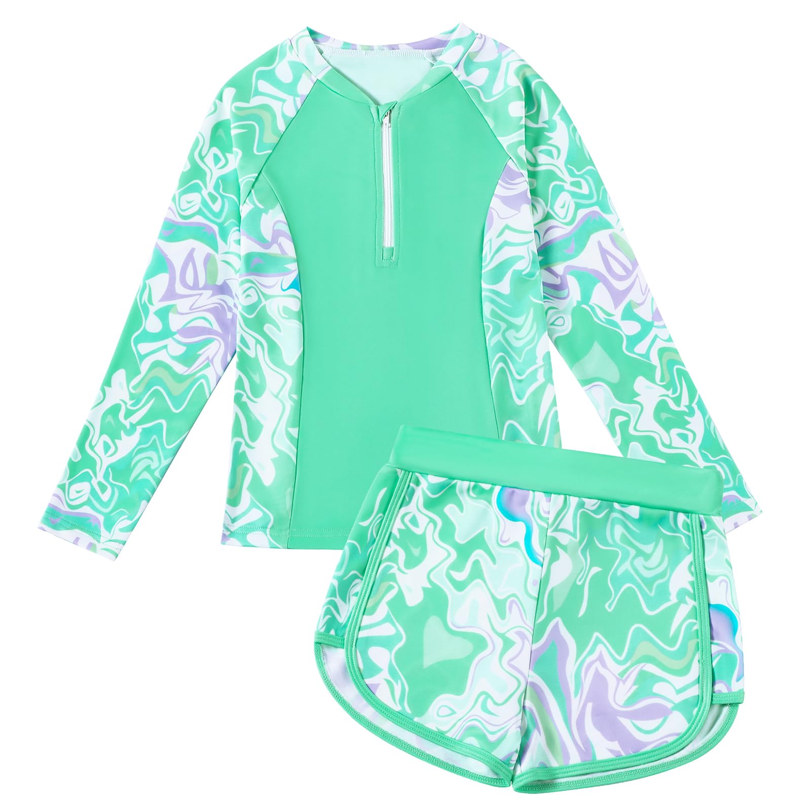TATAKERI Toddler Girls Long Sleeve Swimsuits Girl Swimwear Little Girls Swimsuits 2 Pieces Toddler Rash Guard Swimsuit Print