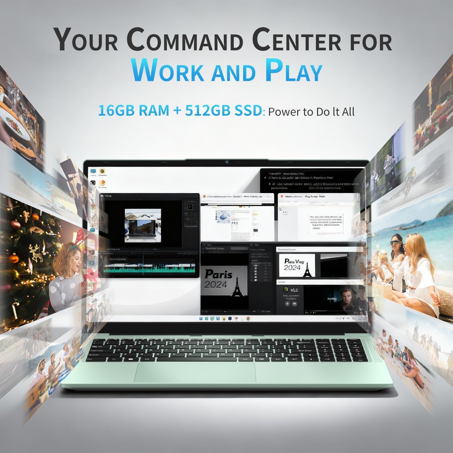 2026 Laptop Computer 15.6" FHD IPS Display, 16GB RAM 512GB SSD, 4-Core N150 Processor up to 3.6GHz, with Win 11 Pro, Thin & Light 3.52lbs, Backlit Keyboard,Green