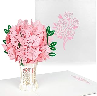 PaperCrush Pop-Up Karte Rosa Rosen - 3D Gl&uuml;ckwunschkarte f&uuml;r Sie, Blumen Geburtstagskarte mit Rosenstrau&szlig;, Romantische Liebeskarte f&uuml;r Frau, Freundin Hochzeit, Geburtstag, Hochzeitstag