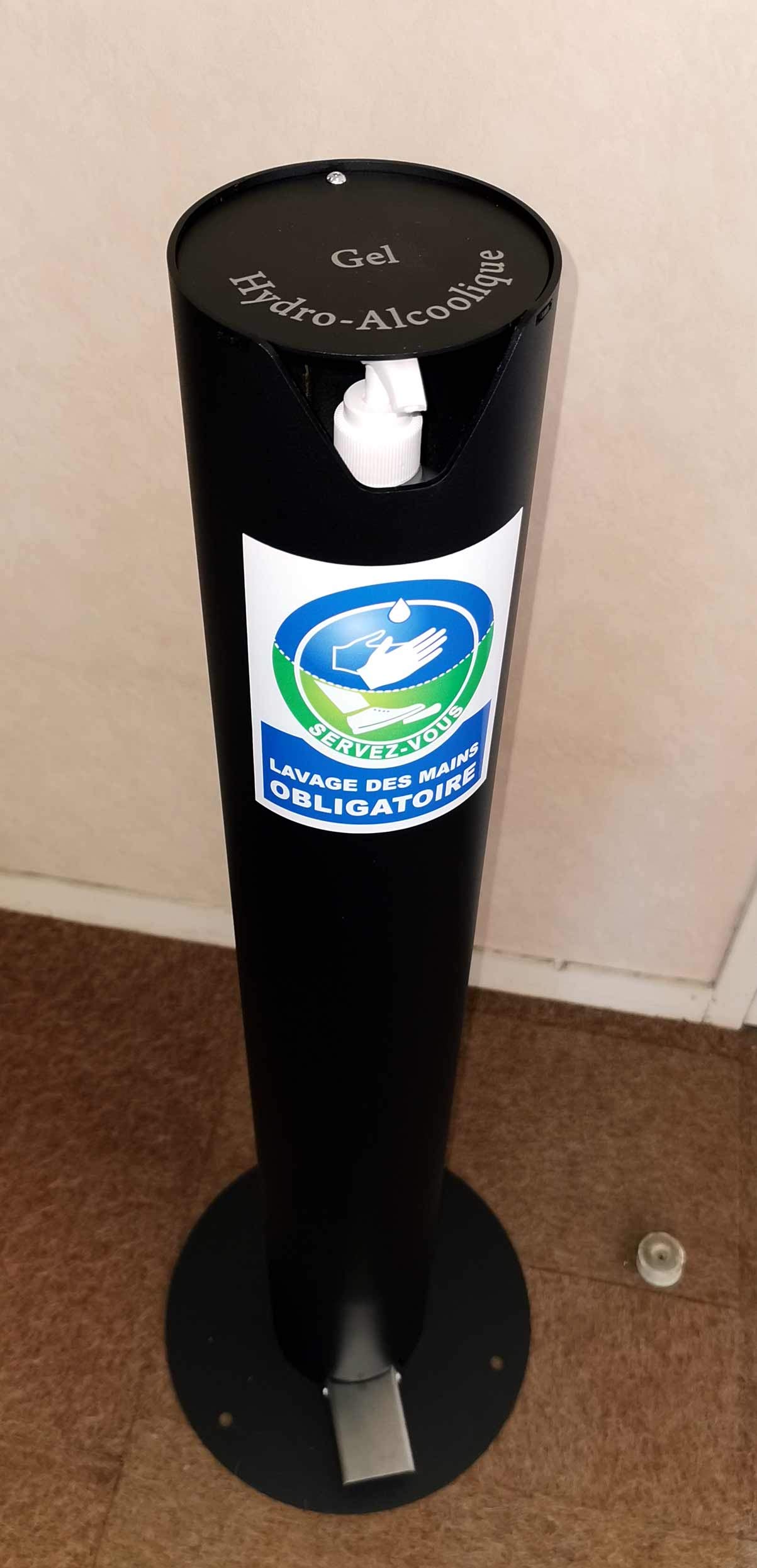 Distributeur DE Gel HYDROALCOOLIQUE Design, sans Contact, à pédale, sur Colonne, sur Pied, Anti vol