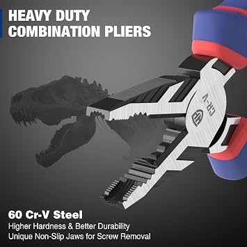 WORKPRO 8 Linesman PRO Screw Extractor Pliers(Combination Pliers) with Unique Non-slip Jaws, Stripped Screw Remover Tool, Lineman Plier for Quickly Removal of Damaged or Rusted Fasteners