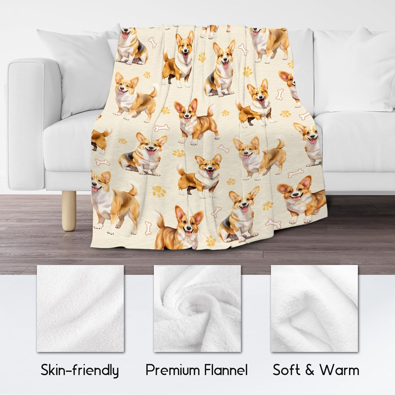 Corgi Blanket for Dog Mom Gifts for Girls Women - Cozy Plush Fleece Cute Throws for Dog Lovers Adults (60"x80")