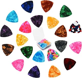 Guitar Picks Variety Pack, 21 Pack Rainbow Colors Celluloid Plectrums for Acoustic Electric Bass, Thin Medium Heavy Gauges with Storage Case for Beginners