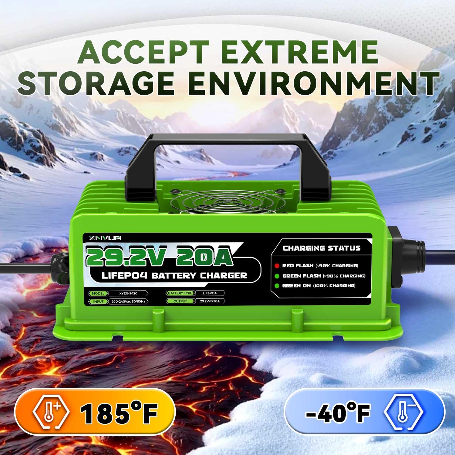 Cargador de batería LiFePO4 de 29,2 V y 20 A para baterías recargables con litio de 24 V y fosfato de hierro (25,6 V)