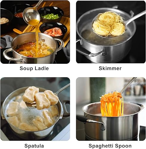 Miniatura 3 de Juego de utensilios de cocina de acero inoxidable, juego de 6 utensilios de cocina de metal, cuchara grande, cuchara de espagueti, espátula wok,