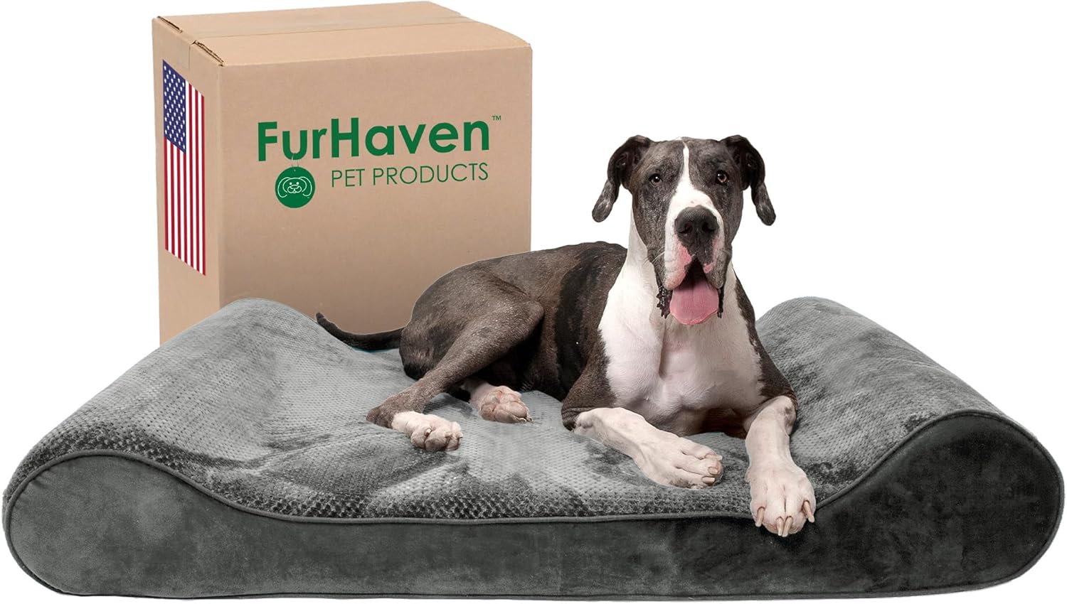 Furhaven Orthopedic Dog Bed for Extra Large Dogs w/ Removable Washable Cover, For Dogs Up to 180 lbs – Minky Plush & Velvet Luxe Lounger Contour Mattress – Gray, Giant/XXXL