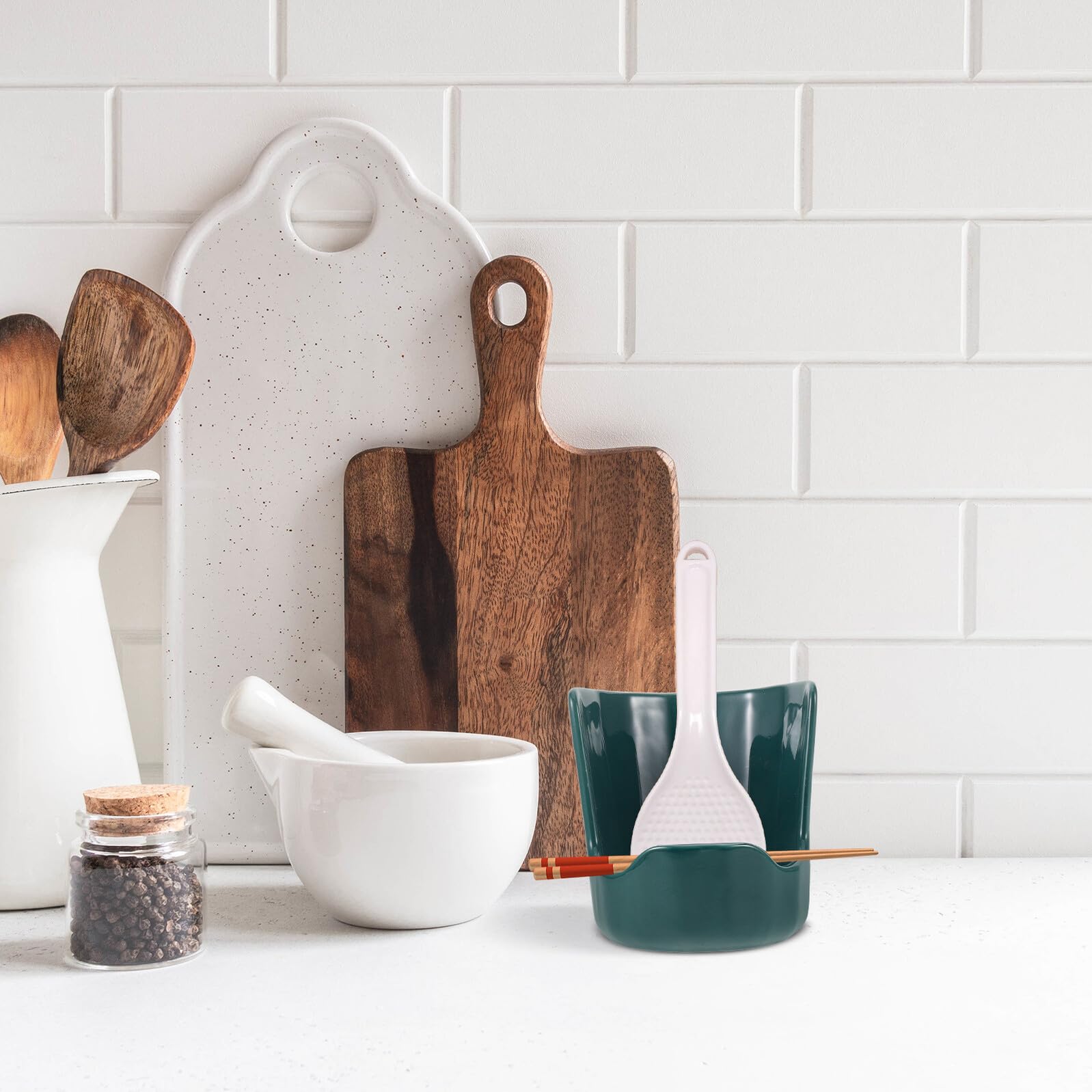 Gatuida Soporte para Tapa de Olla de Cerámica Verde, Vertical | Reposacucharas para Cocina, Estructura Estable, Ahorro de Espacio, Uso en Meal Prep