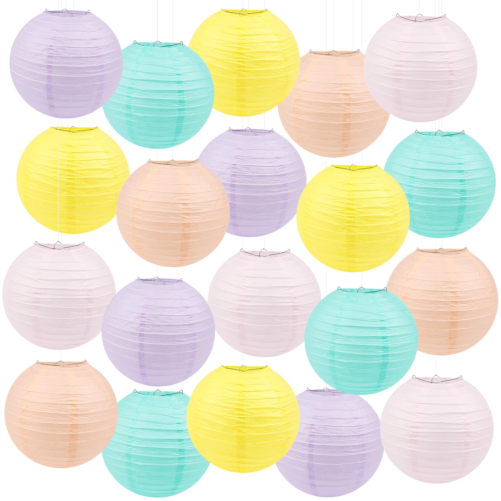 20 Pezzi Lanterne di carta colorate, 20 cm Macaron colore Lanterne di carta sospese Lanterne di carta rotonde per il matrimonio Compleanno Doccia per bambini Decorazione della casa