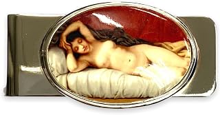 Victorian Style Enamel Erotic Lady Laying Money Clip, Wallet, Cash and Credit Card Holder, Metal Wallet Alternative 925 Sterling Silver