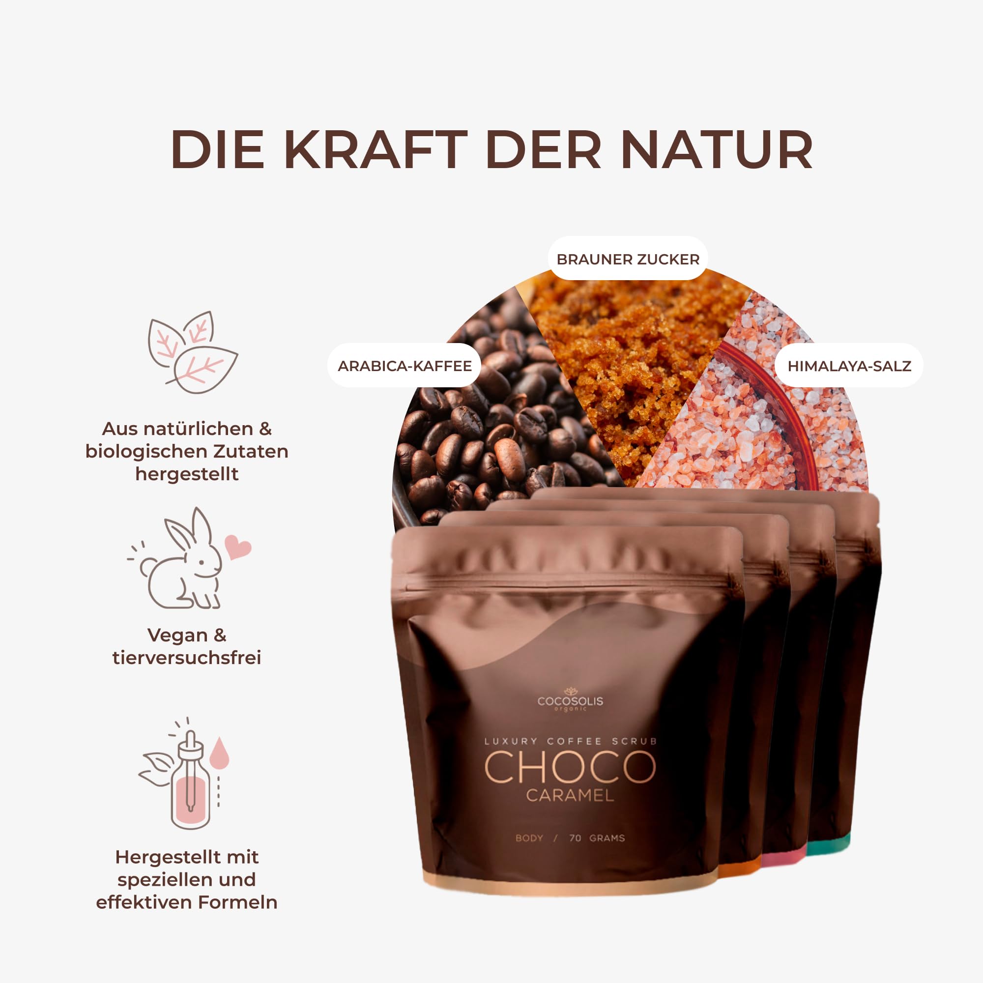 COCOSOLIS SCRUB Kaffee-Body Scrub-Set - ätherische Öle - Das perfekte luxuriöse Geschenkset Frauen - 3 x Peeling Körper und 1 x Peeling Gesicht (280 gr)