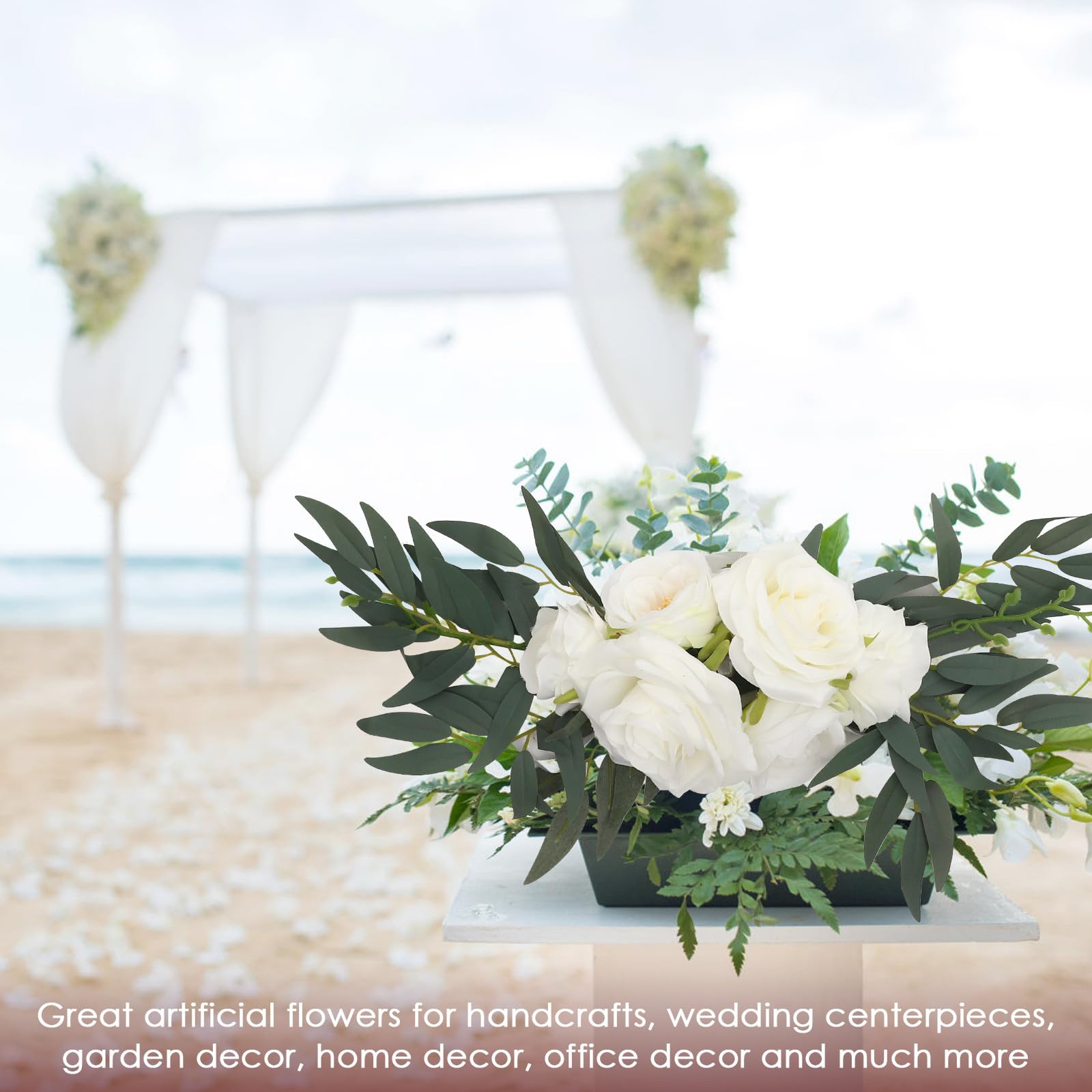 Set de Flores Artificiales de Seda 2 Piezas Color Marfil para Boda