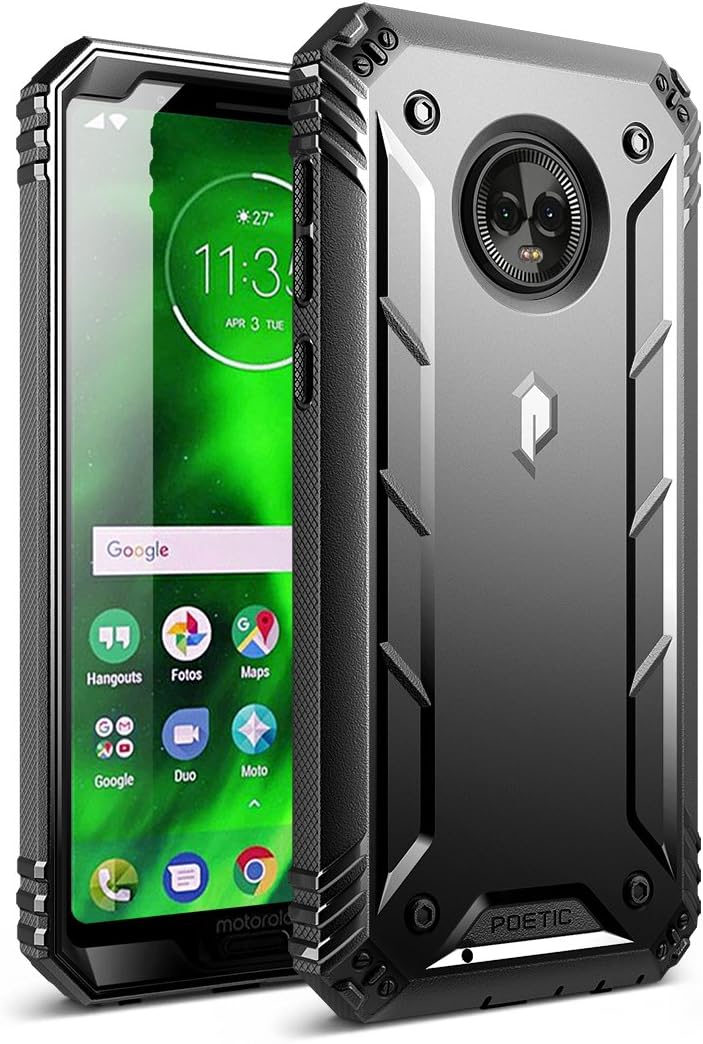 Moto G6 Rugged Case, Poetic Revolution [360 Degree Protection] Full-Body Rugged Heavy Duty Case with [Built-in-Screen Protector] for Motorola Moto G6 Black