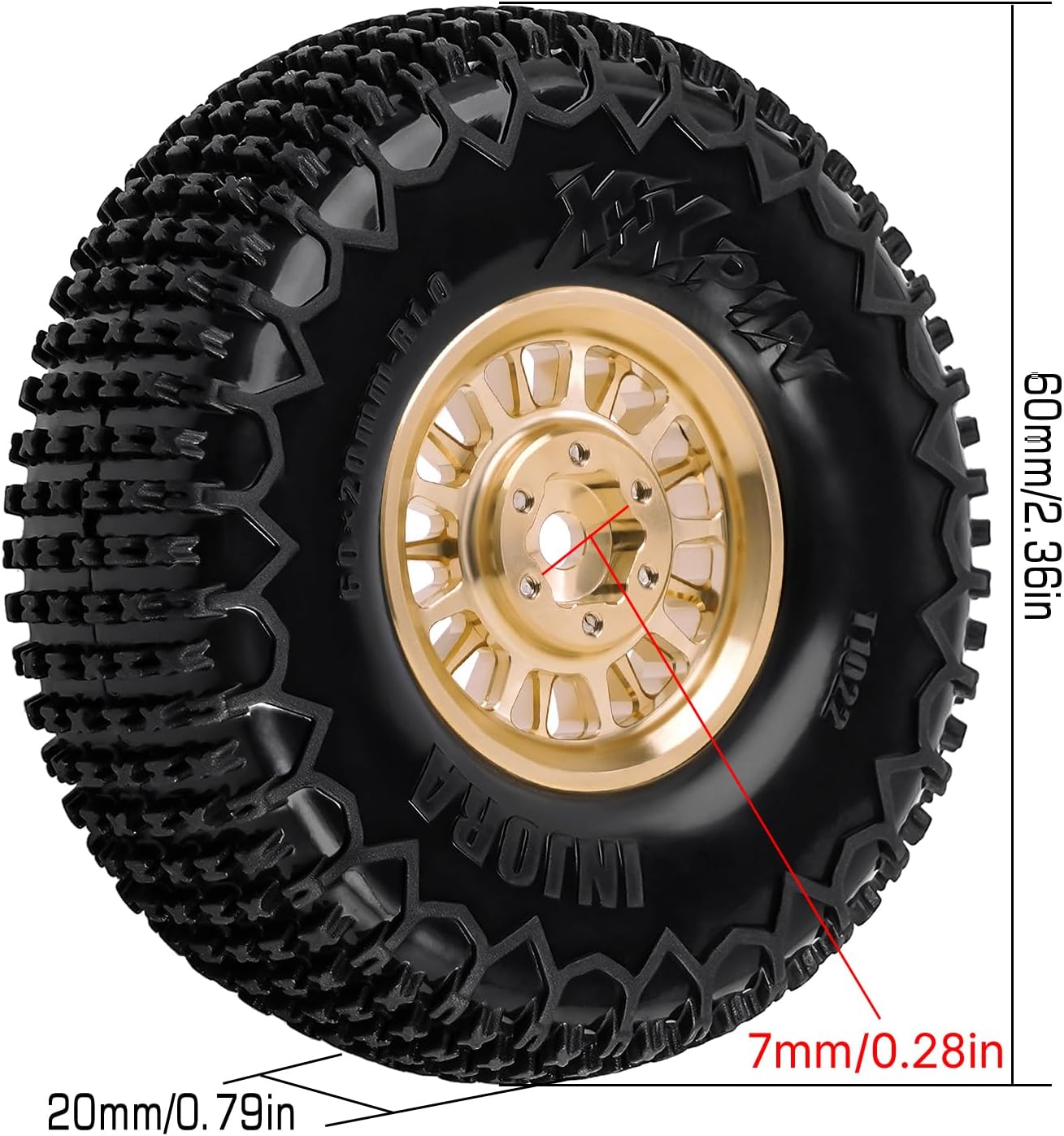 INJORA 1.0 XHX Pin Tires with 1.0 Plus Brass Beadlock Wheels Combo for 1/18 1/24 RC Crawlers Upgrade