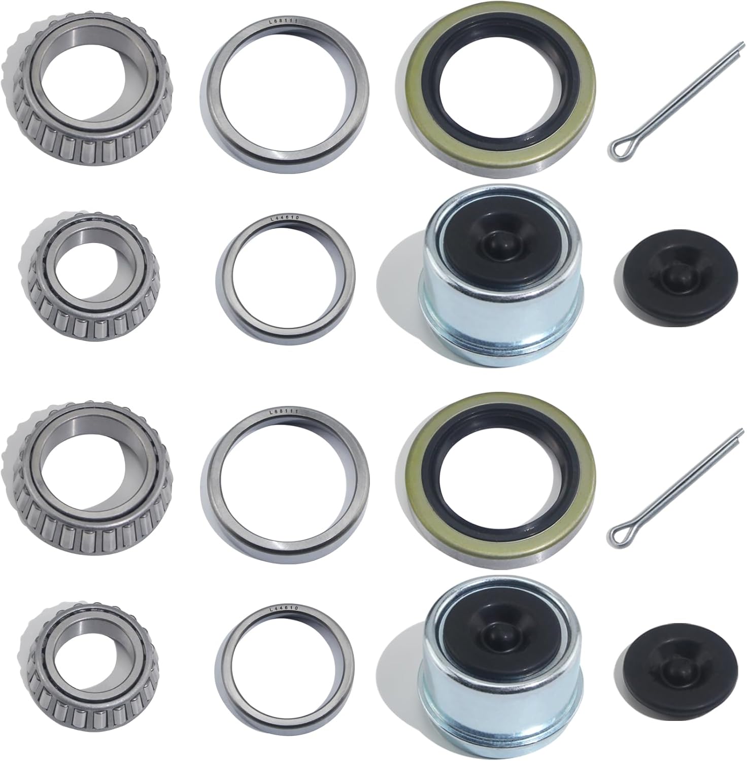 2Sets L44649 L44610 Trailer Hub Bearings Kit for 1-1/16'' Straight Axle, Trailer Spindle Bearing Kits with 12192TB Grease Seals, 1.98'' Dust Caps & Cotter Pin for 2000-2200 lbs Spindles
