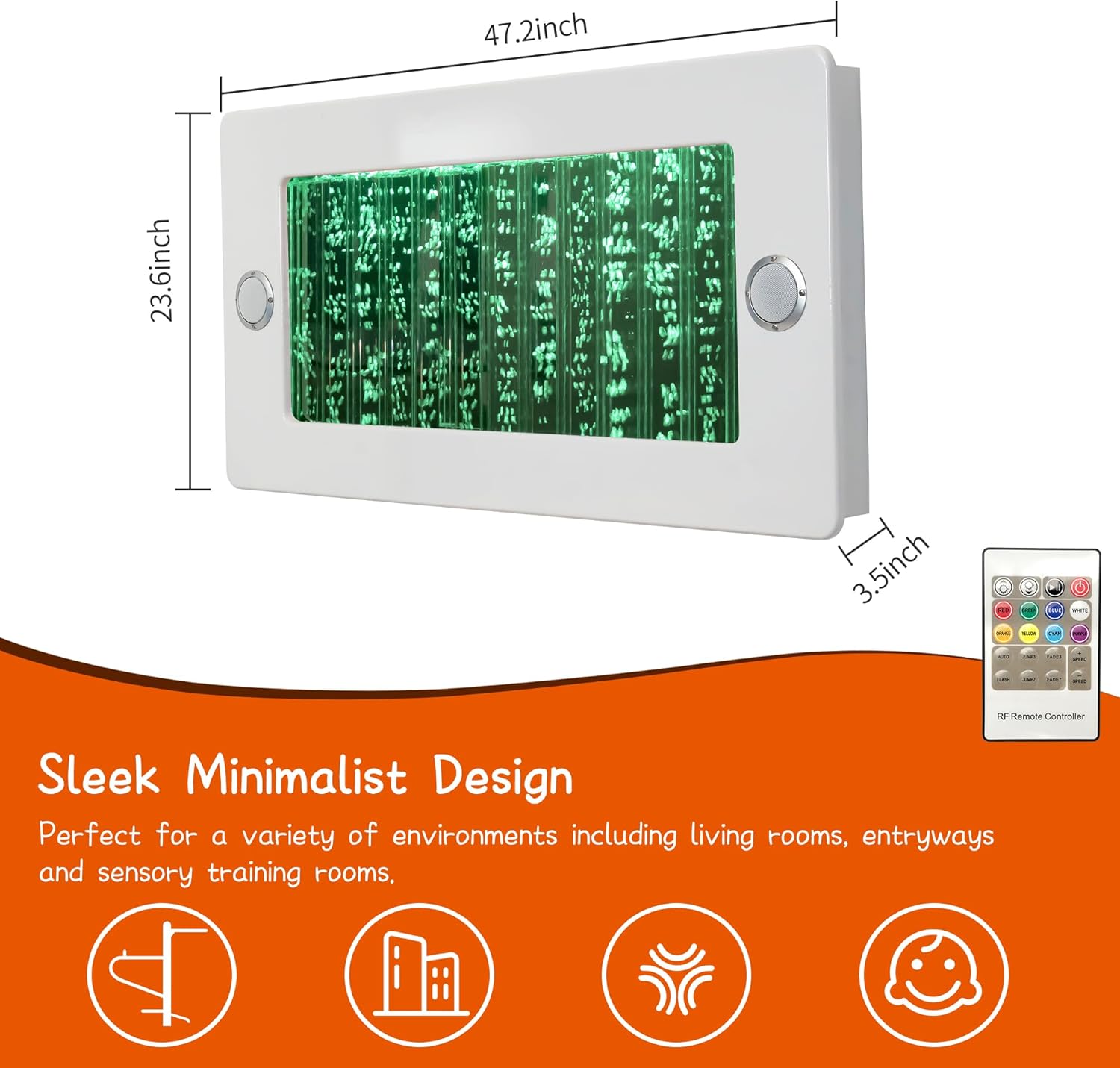 Tenmind Sensory Bubble Wall – Rectangular LED Water Panel with Color-Changing Lights & Bluetooth Speaker, Ideal for Autism, ADHD Calming Corners, Schools & Homes