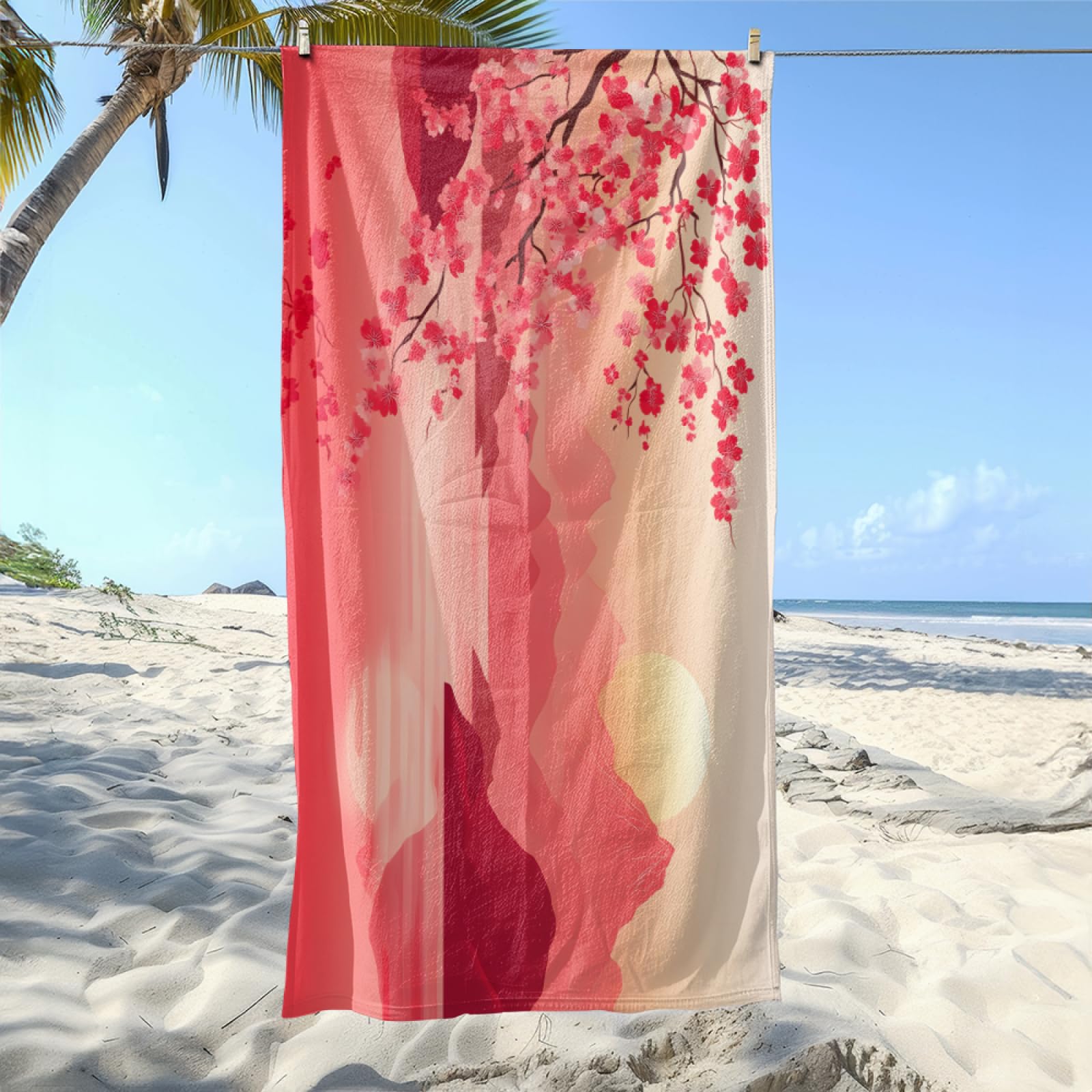 Toalla Playa Flores Rojas Amarillas Toalla Playa Grande Piscina Microfibra Toallas Baño Sin Arena Beach Towel Absorbente Secado Rápido Toallas de Baño Ducha para Viajes,Natación,Camping 100x200cm