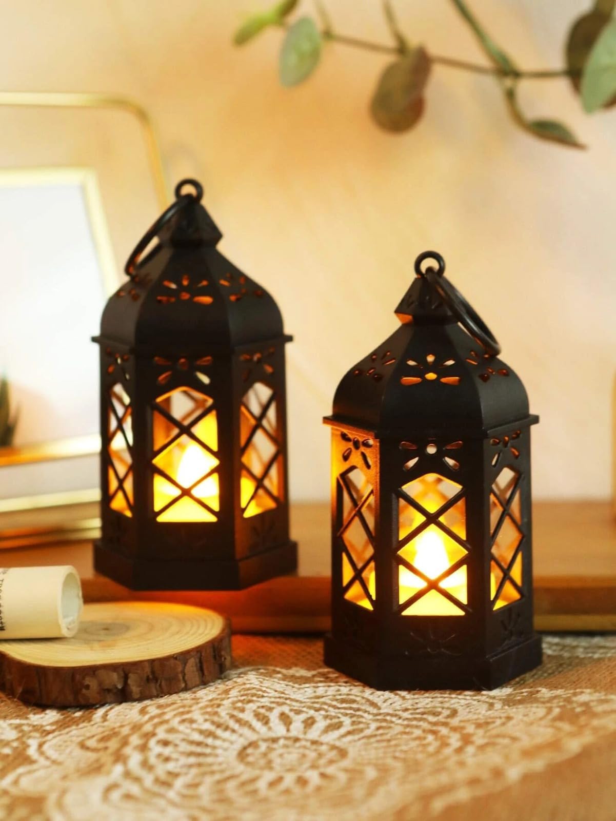 Satyam Kraft 2 Pcs Flameless and Smokeless Acrylic Antique LED Lantern Hurricane Lamp and Wall Hanging Led Candle Light Holder for Home,Wedding,Living Room,Bedroom for Christmas Decorations (Yellow) (B0C3H6L3W1) Amazon Price History, Amazon Price Tracker