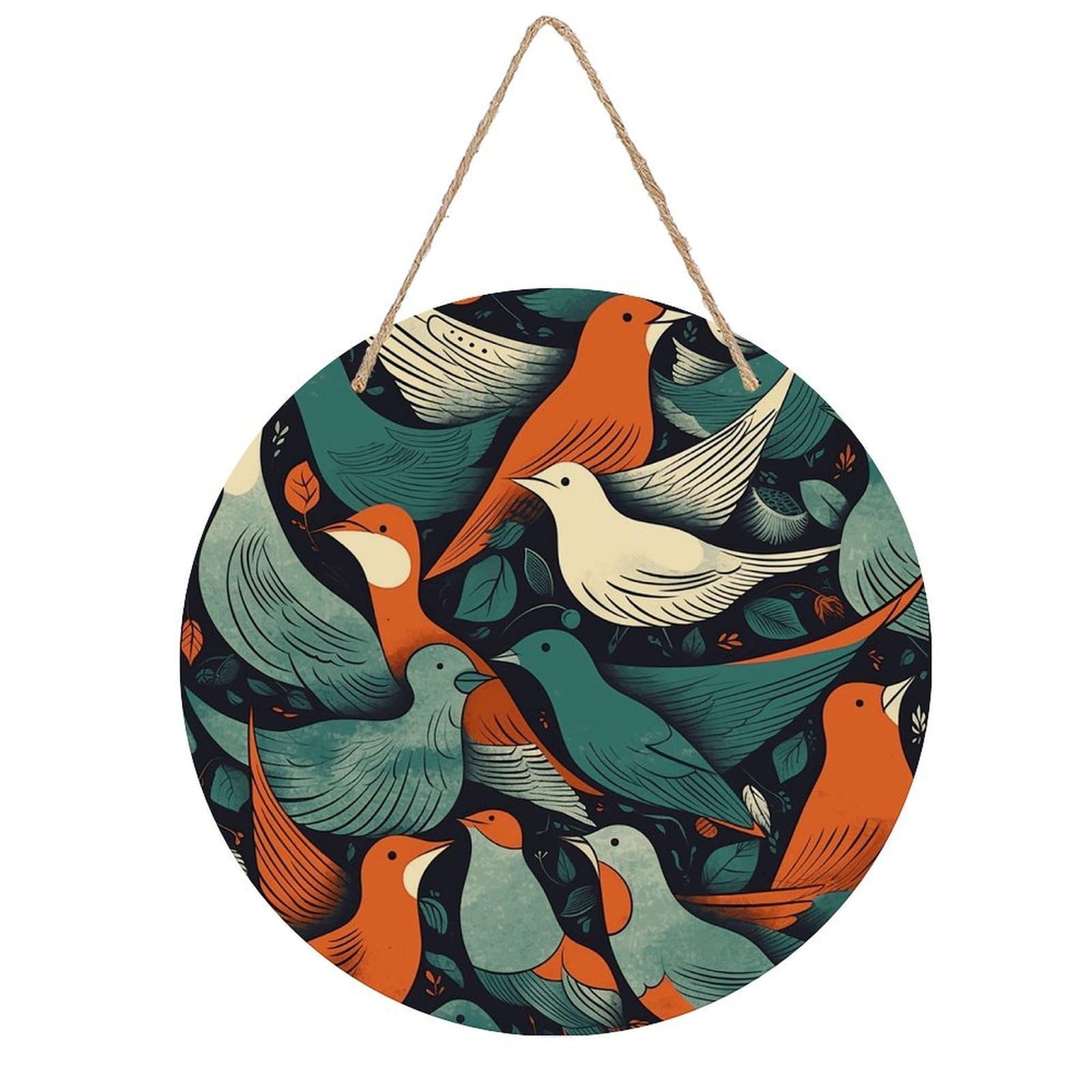 VstaDank Flock of Birds Wall Art Decor with Ropes Wooden Hanging Sign Hanging Wall Decor Artwork Round Wood Painting Modern Wall Prints Decor Picture for Office Bar Home Decors