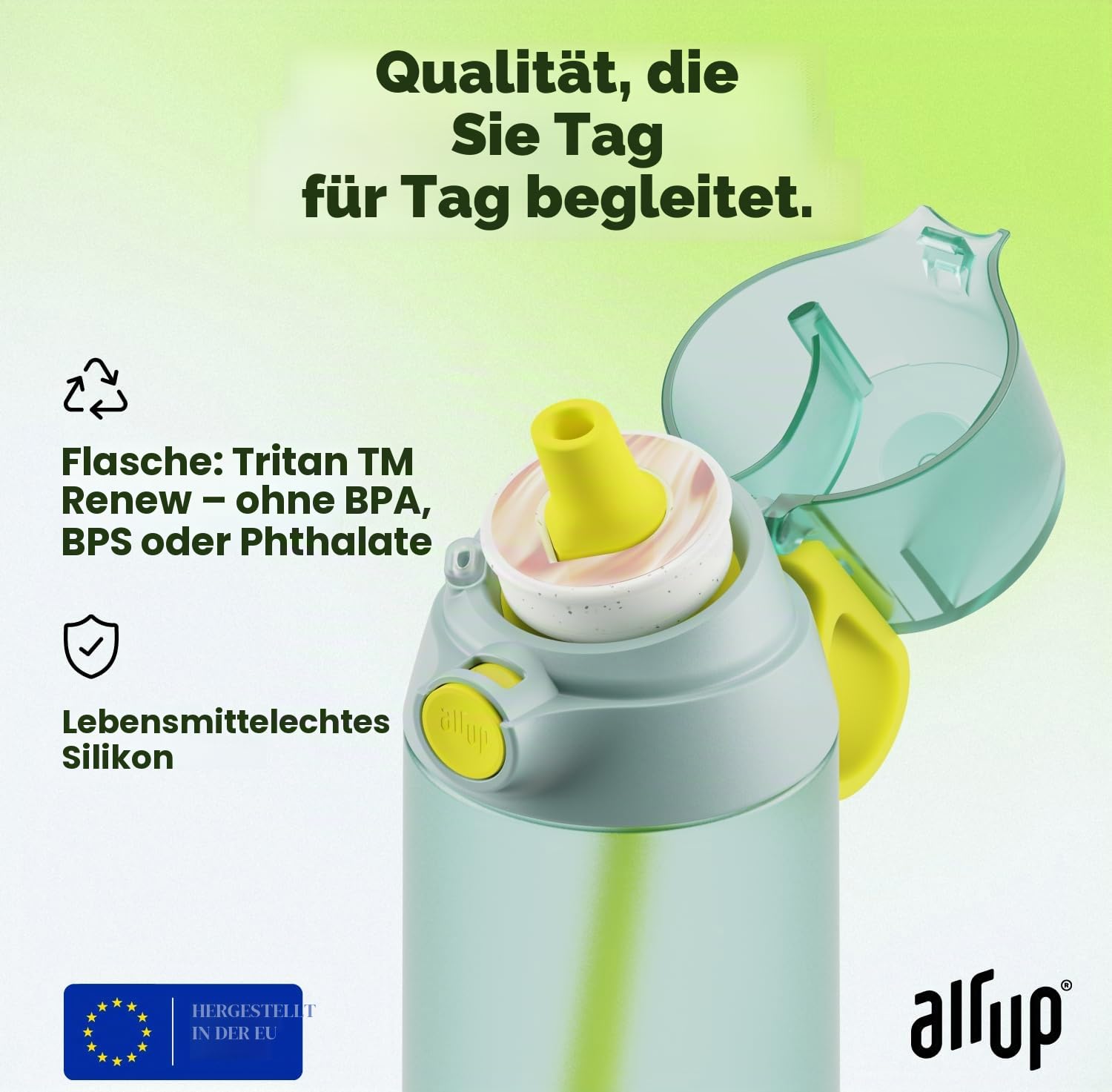 AIR UP Trinkflasche Click Turtle Green Original Starterset mit Pods in 5 Geschmacksrichtungen | 600ml Trinkflasche mit zuckerfreiem Geschmack | spülmaschinengeeignet, BPA-frei