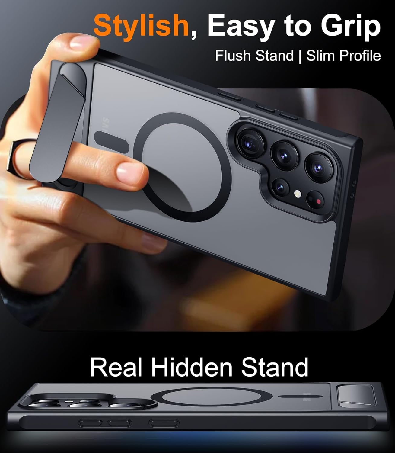 Temdan Magnetic for Samsung Galaxy S23 Ultra Case, [Compatible with Magsafe][Innovate Stand][Military Grade Drop Protection][Non Slip][Translucent Matte] Shockproof Phone Case for S23 Ultra 6.8" Black