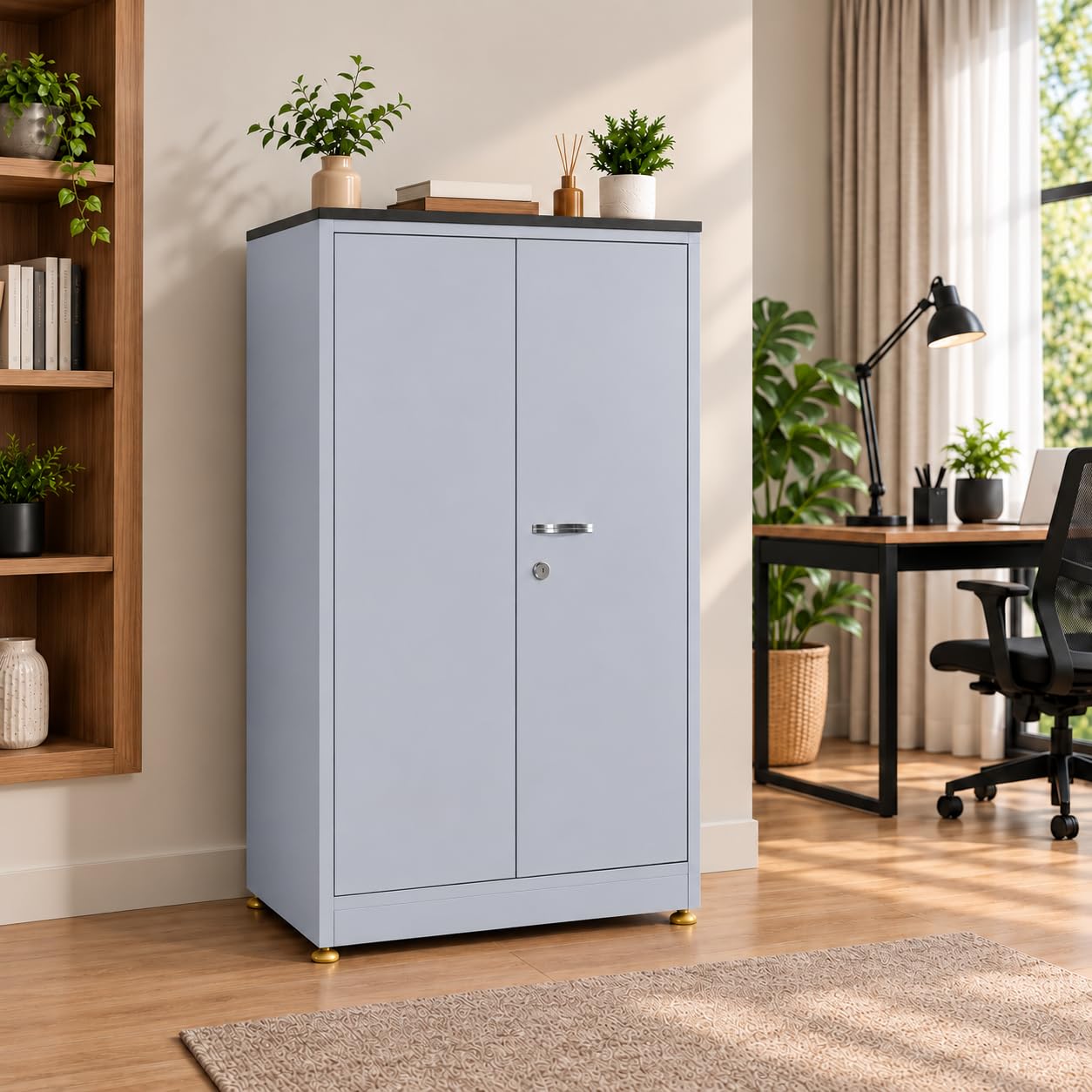 Amazon Brand - Solimo 2-Door Steel Almirah | Small Metal Cabinet with Shelves | Ergonomic Handles | Powder-Coated Grey Finish | Sleek, Durable Storage Cupboard for Home & Office - Image 1